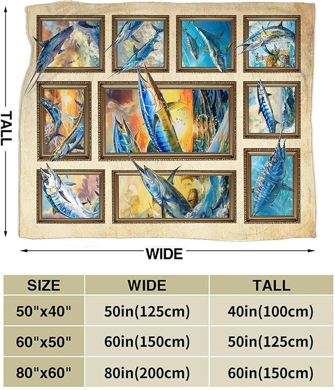 Fishing Blanket Fish Throw Blanket Cozy Plush Fleece Flannel Fishing Lover Gifts Blankets for Girls Boys Women Men 80"X60"
