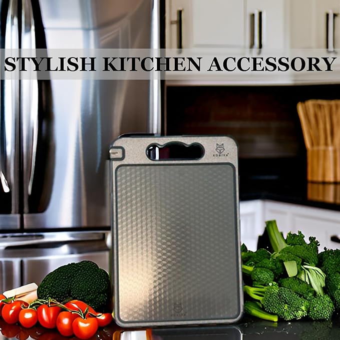 304 Stainless Steel Cutting Board 14.5x11 with Built-in Knife Sharpener | Safe Meat Chopping Board for Kitchen. Dishwasher Safe with Juice Groove, Non-Slip Feet, Durable & Rust-Resistant