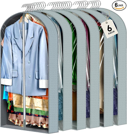 6 pcs 40" Garment Bags for Hanging Clothes, Clear Suit Bags for Closet Storage Clothing Storage, Garment Bags for Travel Covers with 4" Gussets for Coats, Jackets, Shirts and Sweater