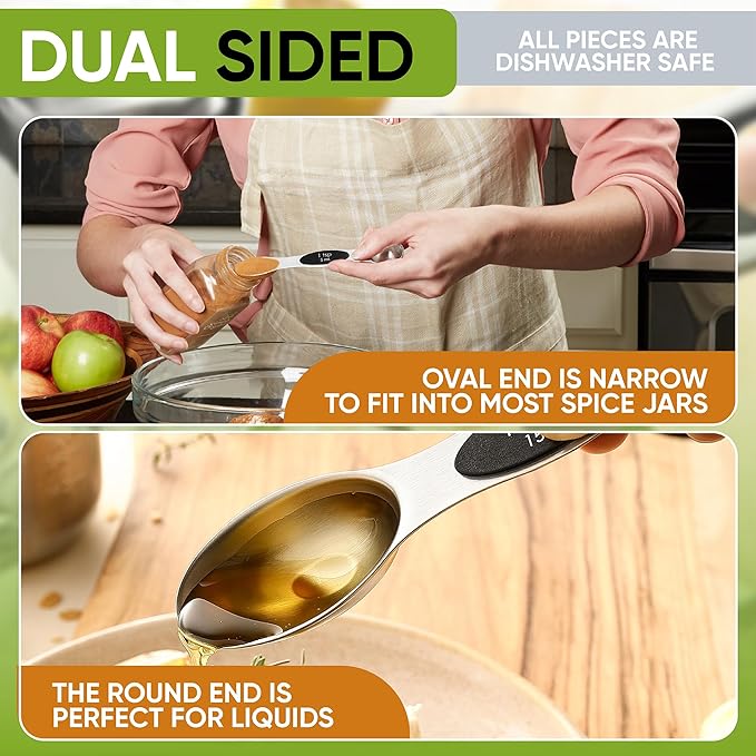 Spring Chef Magnetic Measuring Cups & Spoons Set, Patented, Strong N45 Magnets, Heavy Duty Stainless Steel Fits in Spice Jars for Baking & Cooking, BPA Free, Round Set of 9, Black