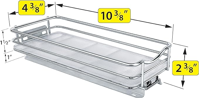 LYNK PROFESSIONAL® Pull Out Spice Rack Organizer for Inside Kitchen Cabinets - 4-3/8 inch Wide - Slide Out Drawer – Chrome Sliding Spice Cabinet Organization Shelf Racks - 1 Tier