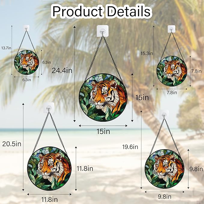 Stained Glass Window Hanging, Fierce Tiger Sun Catcher for Door Home Decor Wild Animals Suncatcher Christmas Mother's Day Birthday Gifts for Women Men Mom and Nana 9.8 in