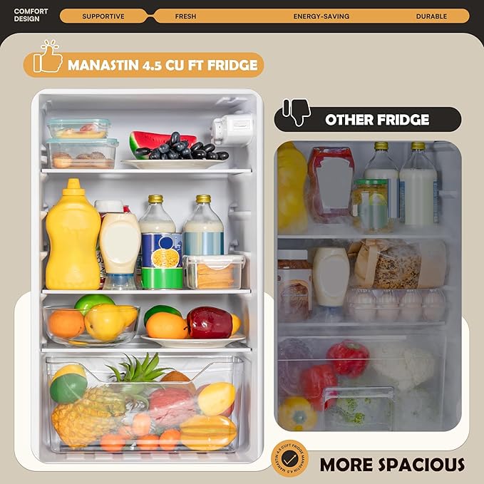 Manastin 4.5 Cu.Ft Mini Fridge with Freezer, Small Refrigerator with 2 Doors for Kitchen, Dorm, Office and Bedroom, Mini Fridge with Adjustable Shelves (Black)