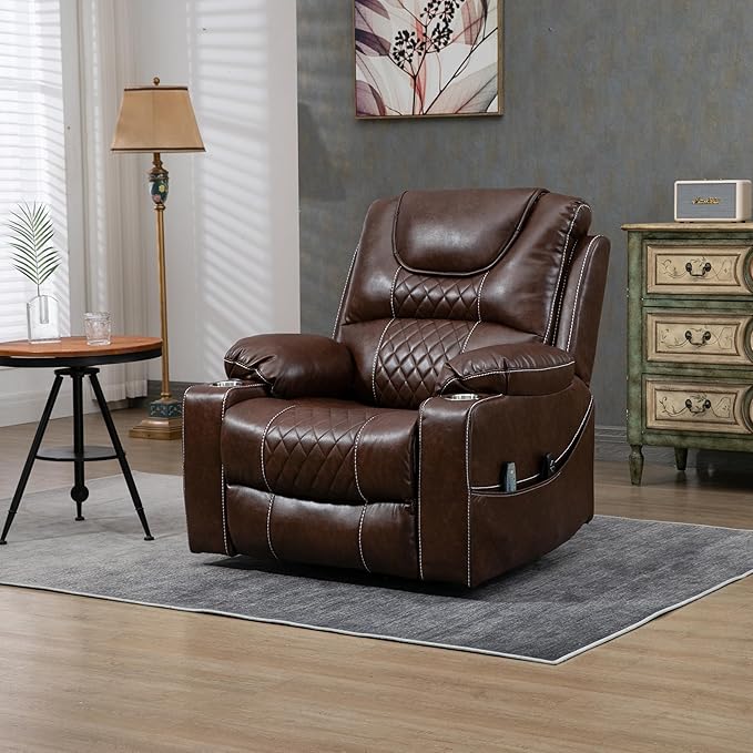 Power Lift Recliner Chair for Elderly with Massage and Heating, Ergonomic Electric Recliner Chair Single Sofa for Adults with Remote Control USB Port, Cup Holders, Side Pockets