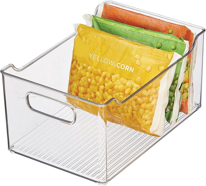 mDesign Plastic Storage Organization Bin with Handles for Kitchen Cabinet, Pantry, Shelf, Fridge/Freezer - Home Organizer for Fruit, Potatoes, Onions, Drinks, Snacks, Pasta - 4 Pack - Clear