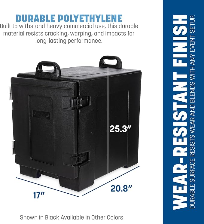 Carlisle FoodService Products Insulated Food Pan Carrier, Holds 5 Full or 10 Half 2.5" Pans (Sold Separately), Front-Loading Cateraide with Handles, Rugged PE Shell with PU Insulation, Red