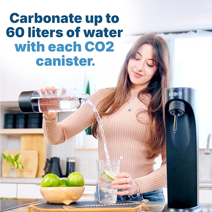 SENSEation Soda Machine Kitchen Gadgets, New Home Essentials - Sparkling Water Maker Set With 3 Threaded CO2 Cartridges & Reusable Carbonation Bottle