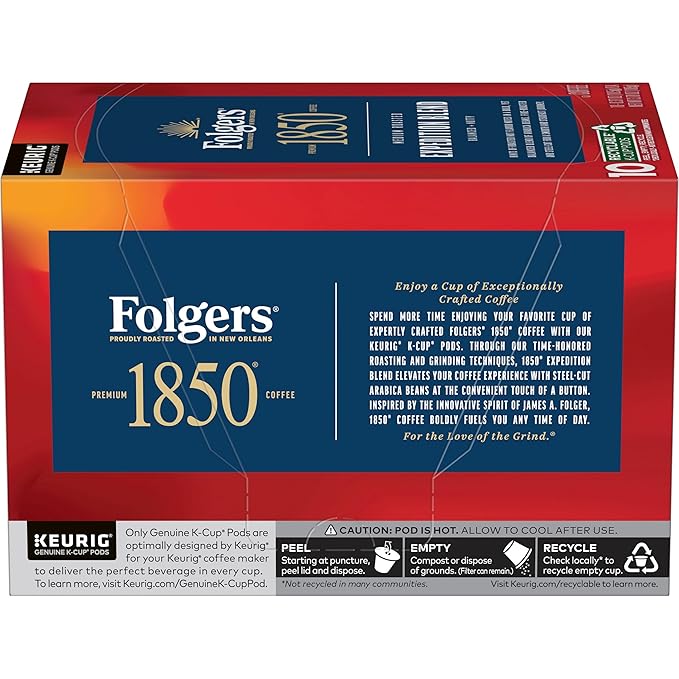 1850 by Folgers Pioneer Blend Medium Roast Coffee,10 Keurig K-Cup Pods
