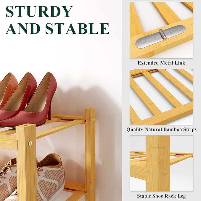 Smiry Shoe Rack, 6 Tier Long Bamboo Shoe Organizer, Stackable Free Standing Wooden Shoe Storage Shelf for Closet, Entryway, Front Door Entrance, Natural