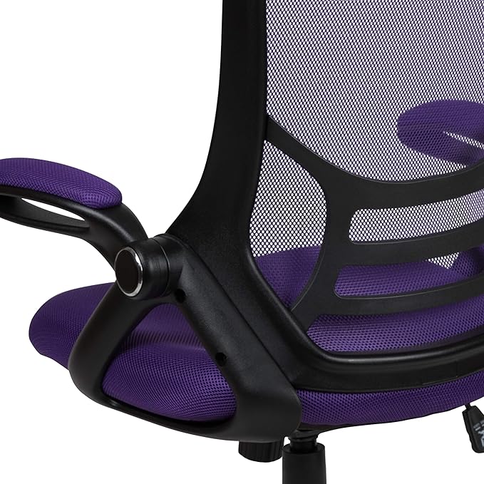 Flash Furniture Porter High-Back Swivel Office Chair with Adjustable Lumbar Support and Seat Height, Ergonomic Mesh Desk Chair with Flip-Up Armrests, Purple/Black
