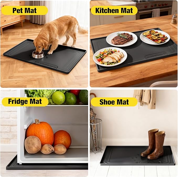 Under Sink Mat 25" X 19", Waterproof Silicone Under Sink Mats for Kitchen, Anti-Leak Shelf Liner & Cabinet Protector with Raised Edge, [BPA Free] Bathroom Tray Home Organizer, Black