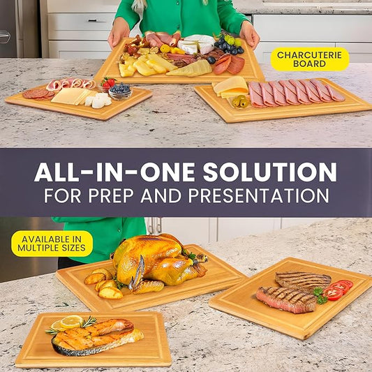 Glue-Free Surface™ Extra Large Bamboo Cutting Board Set – For Chopping Vegetables, Carving Meat, Slicing Bread, and Serving Cheese & Charcuterie for Safer Family Meal Prep – For Health Conscious Chefs