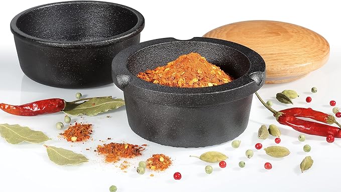Zassenhaus Cast Iron Spice Grinder Set with Beech Wood Lid, Spice Mill, Herb and Seed Grinder, Black, XL, 5.4" Diameter