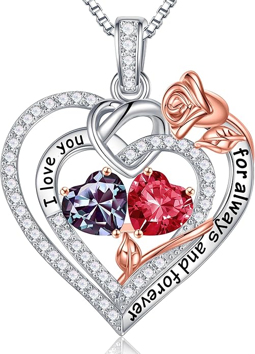 Iefil Christmas Gifts for Wife Women - 925 Sterling Silver Double Birthstone Necklace, Anniversary Birthday Gifts for Women, Jewelry Gift for Wife Girlfriend Mom Her