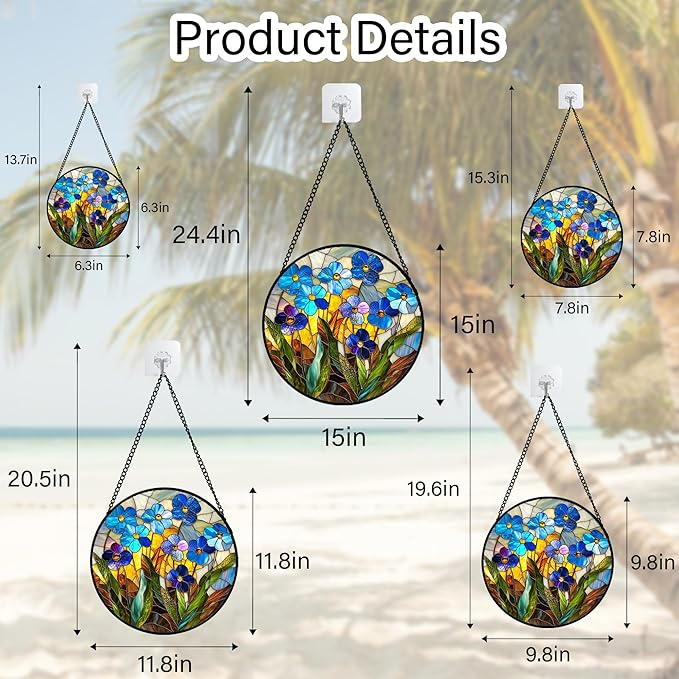Stained Glass Window Hanging - Blue Wildflower Plant Flowers Sun Catcher for Door Garden Home Decor Suncatcher Christmas Mother's Day Birthday Gifts for Women Men Mom Nana 9.8 in