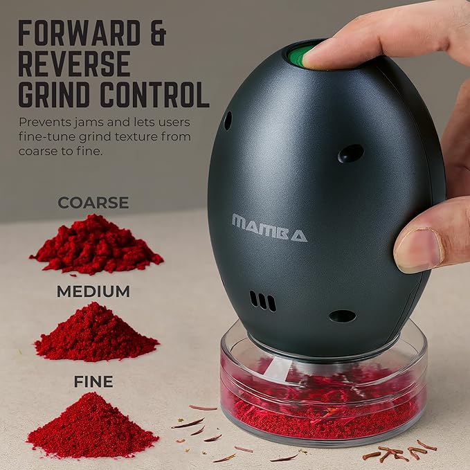 Mamba Electric Grinder. USB Rechargeable Portable One Handed Large Grinder and Spice Mill - Anchor Gray