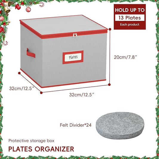 homyfort China Plate Storage Containers Hard Shell, 12x12 Inch Dinner Plate Storage Protectors Box for Moving Dishes, Bowls, Saucers, Stackable With Lid, 2 Pack