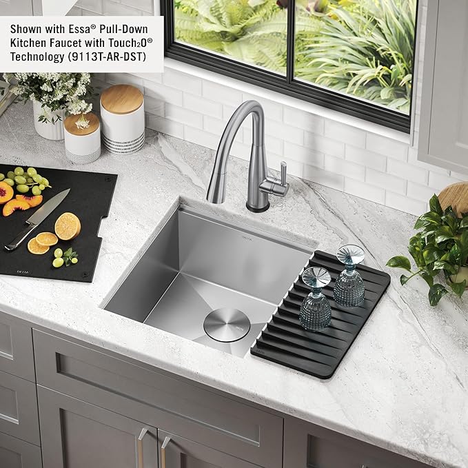 DELTA FAUCET Rivet 17-inch Workstation Bar Prep Kitchen Sink Undermount 16 Gauge Stainless Steel Single Bowl with WorkFlow Ledge and Kit of 5 Accessories, 95B9031-17S-SS