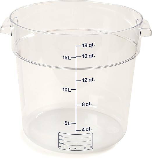 Carlisle FoodService Products Storplus Round Food Storage Container with Stackable Design for Catering, Buffets, Restaurants, Polycarbonate (Pc), 18 Quart, Clear, (Pack of 6)
