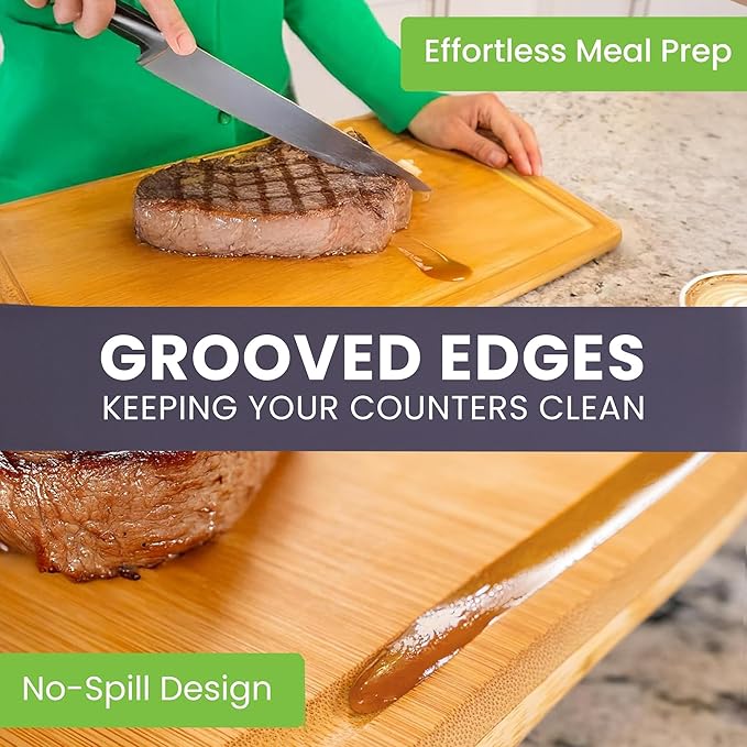 Bamboo Cutting Board – 15 Inch Wood Cutting Boards for Kitchen with Glue-Free Surface™ & Juice Groove – Non-Toxic, FSC-Certified, Durable Wooden Chopping Board - Rectangle