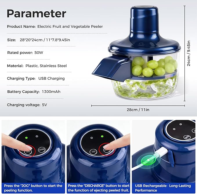 Automatic Grape Peeler Machine, Electric Garlic and Cherry Tomato Peeler, Cordless Fruit Skin Remover for Small Produce, Easy Peeling Kitchen Tool (Blue, 1PC)