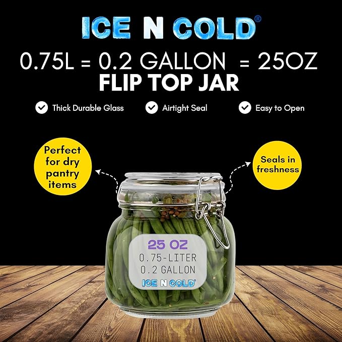Airtight Glass Storage Jars with Clamp Lid – Food Storage Containers with Rubber Gasket Seal – Pantry & Kitchen Canisters for Dry Goods, Coffee, Sugar, Pasta – 0.4L to 2.2L Sizes (6, 25oz | 0.75L)