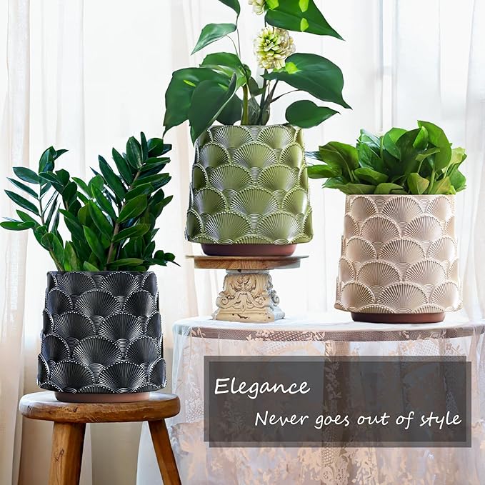 GUGUGO 8 Inch Pearl Beige Scale Planter, Cute Unique Plant Pot with Drainage, Eclectic Colorful Small Flower Planters Pots for Indoor Plants, Rainbow Funny Succulent Gardening Pot Gifts