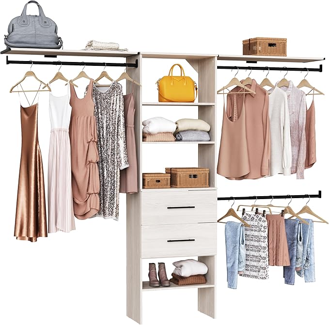 ClosetMaid SuiteSymphony 25-Inch Closet System Tower with (3) Hang Rods, (2) Drawers, and (2) Top Shelves, White Timber