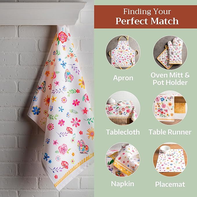 Maison d' Hermine Kitchen Towels Set of 3 100% Cotton 27.50" x 20" Reusable Cloth Tea Dish Towels Absorbent with Hanging Loop for Kitchen, Cocktail Parties Spring/Summer (Happy Florals - Sweety)