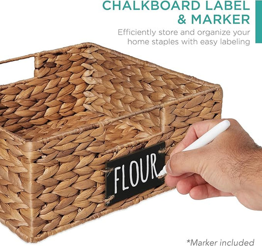 Best Choice Products Set of 4 13x12in Water Hyacinth Pantry Baskets, Woven Organizers w/Chalkboard Label, Chalk Marker - Chestnut