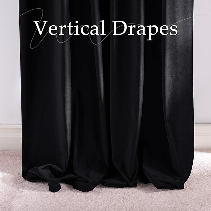 NICETOWN Black Out Velvet Curtains 96 inch Length 2 Panels for Bedroom and Living Room, Vision Blocking Gothic Dark Curtains Back Tab Rod Pocket with Pleat Tape Window Treatments, 52" Wide