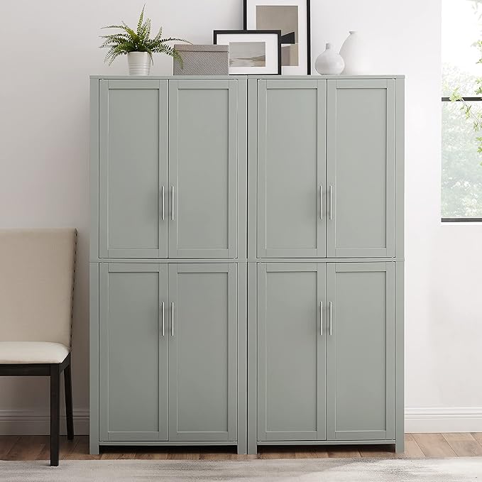 Crosley Furniture Savannah 2-Piece Pantry Storage Cabinet Set with Shelves, Kitchen, Dining, or Laundry Room, Gray