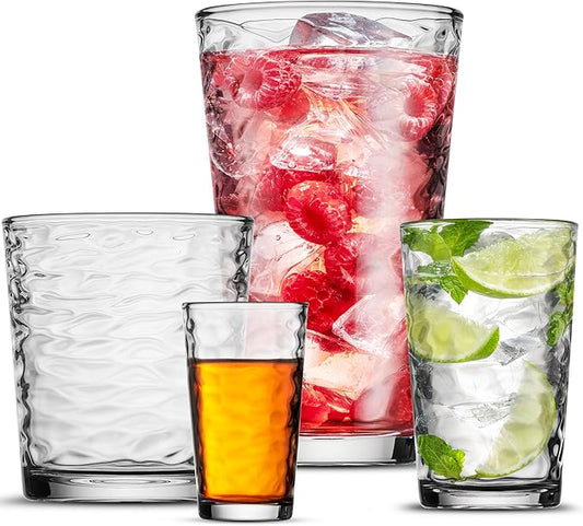 Biscayne Glassware Set, 24-Piece, Mixed Sizes with Cooler, DOF, Juice and Shot Glasses