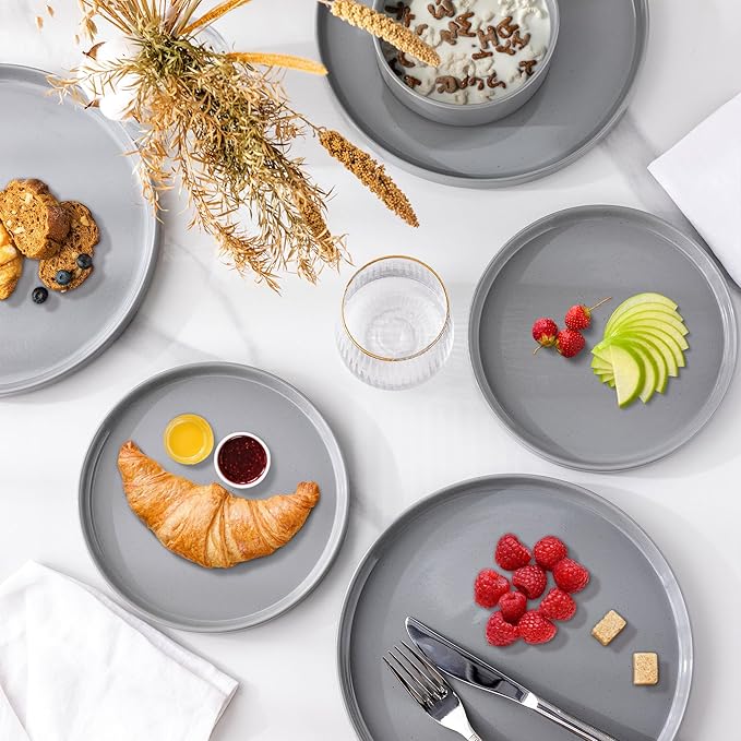 GBHOME Dinnerware Set for 4, 12 Piece Speckled Plates and Bowls Set with Glazed Bottom, Chip & Scratch Resistant Stoneware Plates Sets, Dishwasher & Microwave Safe Dishes (Limestone, Service for 4)