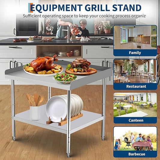 48x28x30 in Stainless Steel Equipment Grill Stand Table 400 LBS Capacity NSF Certified with Adjustable Legs, 2 in Edge Baffle, for Hotel, Home, Commercial Restaurant Kitchen
