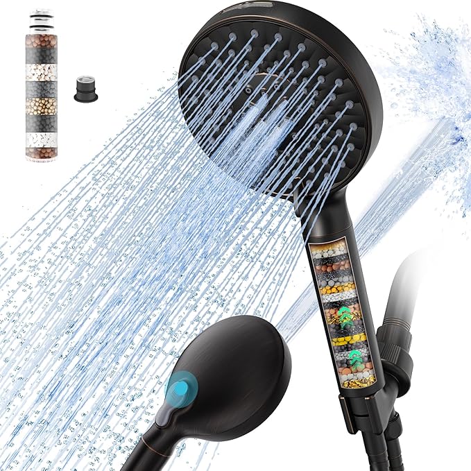 SR SUN RISE Filtered Shower Head with Handheld High Pressure 9 Spray Mode Showerhead Detachable Shower Head Water Softener Filters Beads for Hard Water Remove Chlorine 1 Filter ORB