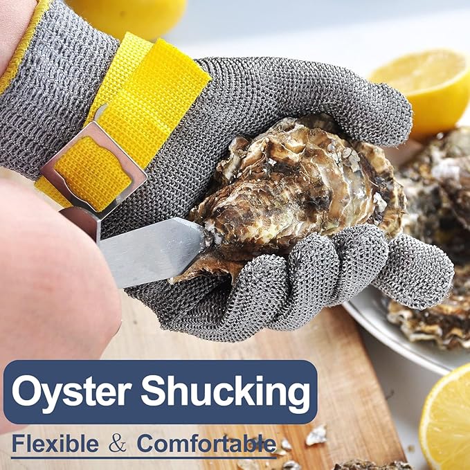 Dowellife ANSI A9 Cut Resistant Glove Food Grade, Stainless Steel Mesh Metal Knife Cutting Glove for Butcher Oyster Shucking Kitchen Mandoline Chef Slicing Fish Fillet(X-Large-12 Pcs)
