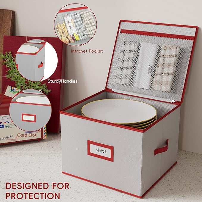 homyfort China Plate Storage Containers Hard Shell, 12x12 Inch Dinner Plate Storage Protectors Box for Moving Dishes, Bowls, Saucers, Stackable With Lid, 2 Pack