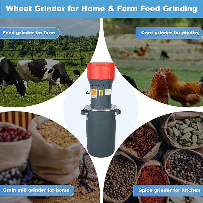 6.6 Gallons Corn Grinder Mill, Dry Grain Mill Grinders Electric, Farm Home Wheat Grinder for Spice Rice Feed Flour Cereals, 7 Sizes Sieves (25L)