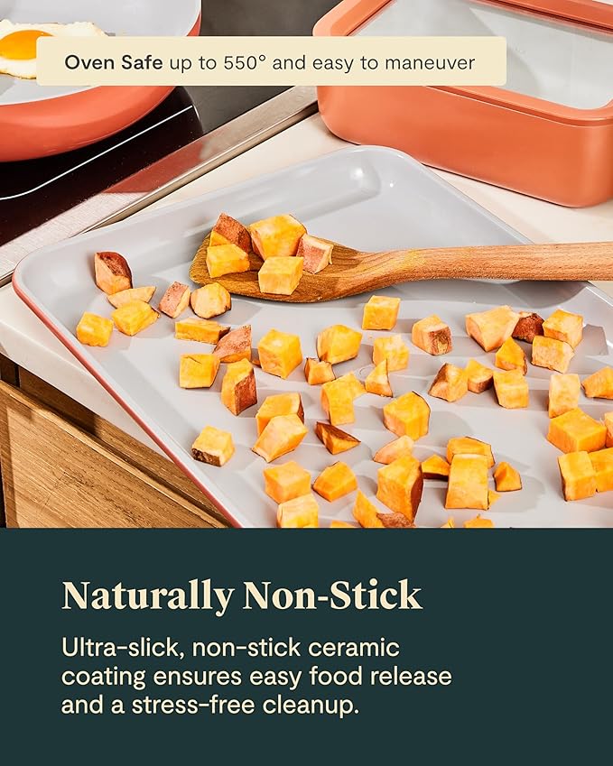 Caraway Non-Stick Ceramic Medium Baking Sheet - Naturally Slick Ceramic Coating - Non-Toxic, PTFE & PFOA Free - Perfect for Baking, Roasting, and More - Medium (15" x 10") - White