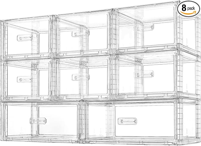 Vtopmart 8-Piece Large & Medium Stackable Drawer Organizer Set, 162QT Clear Storage Cabinet with Easy Assembly, Durable Drawers for Closet, Bedroom, Entryway, Playroom & Apartment Organization