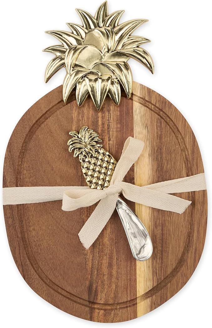 Design Imports Acacia Wood Cutting Board Set, 7 x 11 Inches, with Pineapple Design