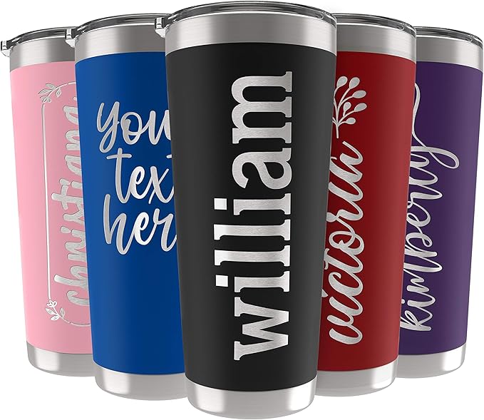 Updated, Personalized Tumblers, Stainless Steel 30 oz Tumbler w/Lid |13 Designs| Personalized Cups Double Walled Insulated Coffee Cup for Travel, Fitness | Hot & Cold Drink Use - Black