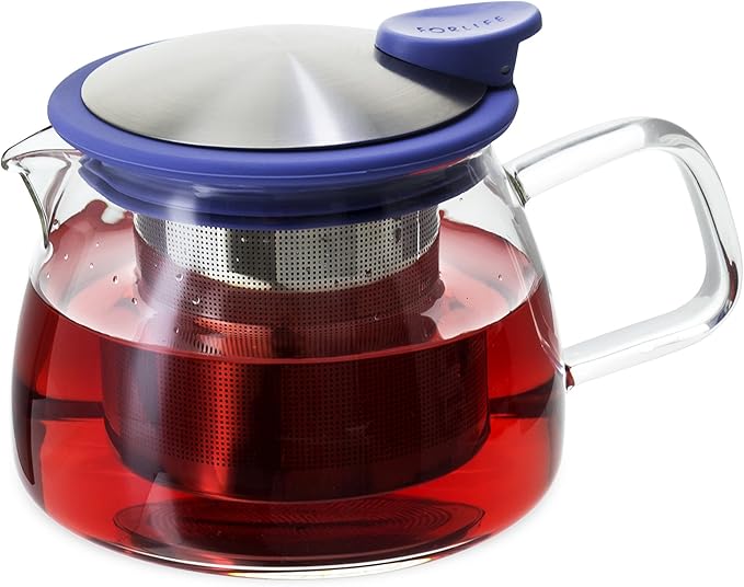 FORLIFE Bell Glass Teapot with Basket Infuser, 14 oz./430 mL, Marine