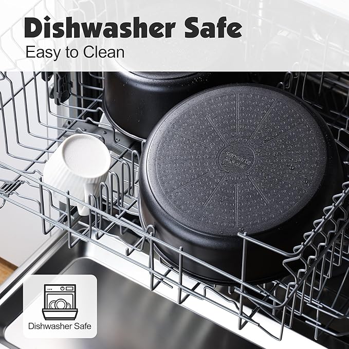 SENSARTE 17 Piece Pots and Pans Set, Nonstick Detachable Handle Cookware Set, Induction Kitchen Cookware Set with Removable Handle, Healthy Non Stick for RV, Dishwasher ＆ Oven Safe, PFOA Free (Black)