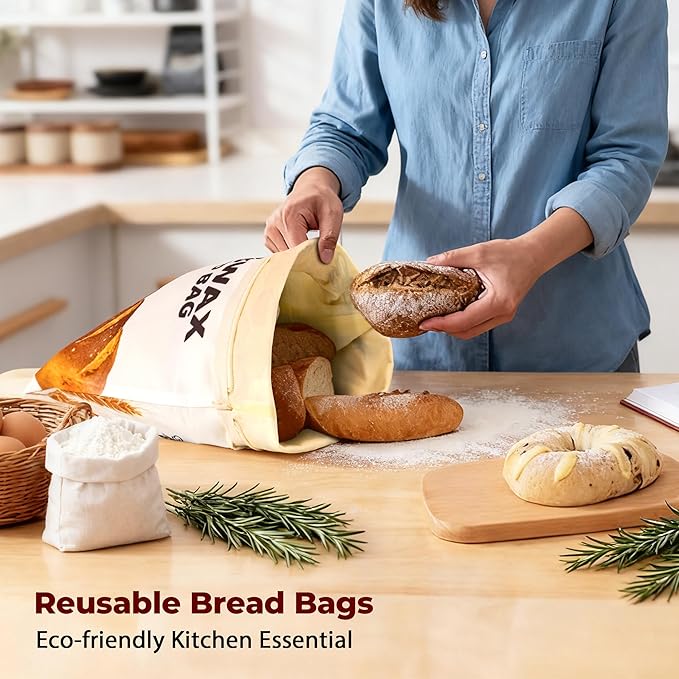 OHIYO Beeswax Bread Bags for Homemade, Reusable Natural Beeswax Sourdough Bread Bags Freshness Keeper for Homemade, Bakery Essentials (2 Pack)