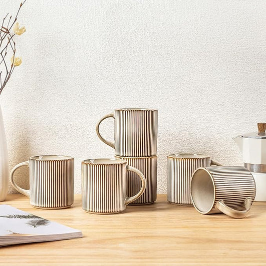 GBHOME 12oz Stoneware Coffee Mugs, Ceramic Coffee Cups with Handle for Man,Woman,Dad,Mom, Modern Coffee Mugs Set of 6 for Latte/Cappuccino/Cocoa/Tea/Cocoa/Milk. Dishwasher&Microwave Safe, Cappuccino