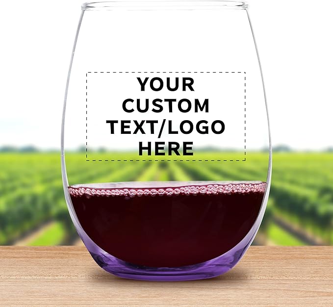 DISCOUNT PROMOS Custom Stemless Wine Glass 9 oz. Set of 10/50/100, Personalized Bulk Pack - Great for Wedding Favors, Bachelorette Party Decorations, Party Favors - Purple