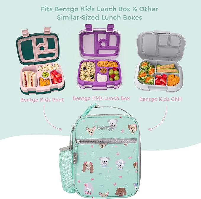 Bentgo® Kids Insulated Lunch Tote - Water-Resistant, Reusable, Lightweight & Durable Lunch Bag with Water Bottle Holder & Mesh Pocket, Fits Lunch Box & Water Bottle - Ideal for Ages 3+ (Puppy)