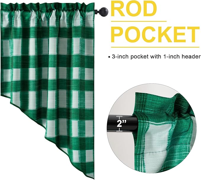 NICETOWN Swag Curtains for Living Room, Christmas Decor Rod Pocket Short Window Covering for Kitchen, Room Darkening Small Curtains for Bedroom (Green & White, 1 Pair, 36" x 36")